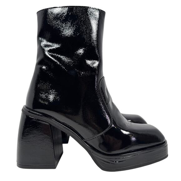 Free People Ruby Platform Boot Women's 6.5-7 EU 37 Black Patent Leather Sq Toe - Picture 1 of 11